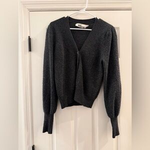 Jill Roberts Cardigan Womens S Grey  100% Cashmere Puff Sleeve V Neck Button